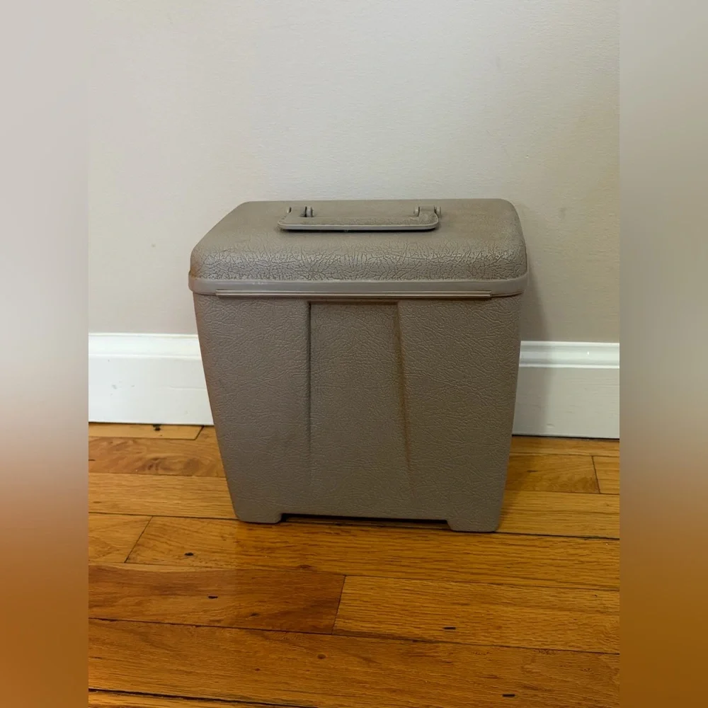 Vintage Gray Record Case / Record Holder Box with Top Handle, Holds 45s, Decor